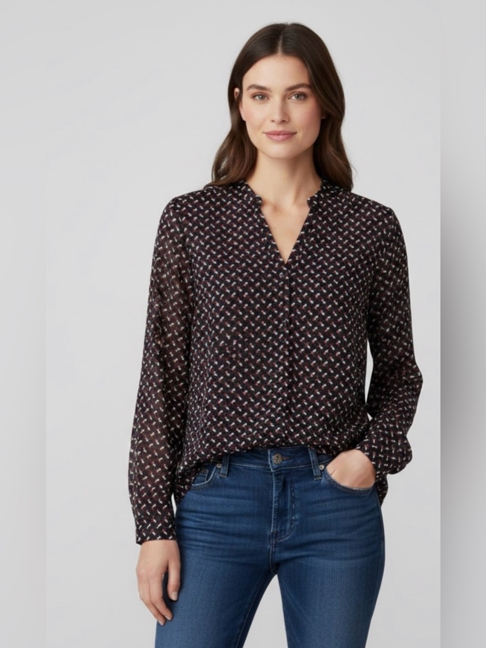 NWOT Ann Taylor Navy Blue sheer button down blouse sz 6